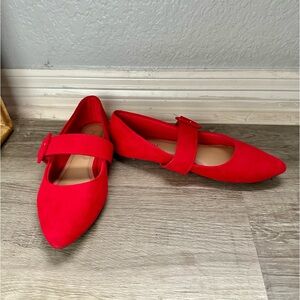 red mary jane flats